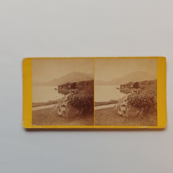 ANTIQUE Stereograph Card Killarney at Innisfallen Lower Lake from Ross Island - Picture 1 of 3
